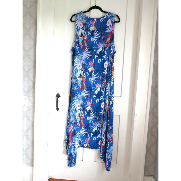 Water Lily Tropical Floral Print Sundress 2X Beach Summer Cruise Rayon Flowy - Picture 2 of 7